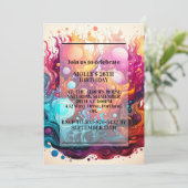 溶けカラフルる溶岩デザイン誕生日パーティー 招待状 (スタンド正面)