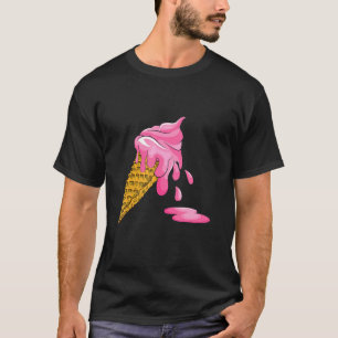溶けピンクいちごアイスクリームコーングルメ食品 Tシャツ
