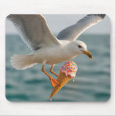 溶け飛んでいるるアイスクリームコーン付きカモメ マウスパッド (正面)