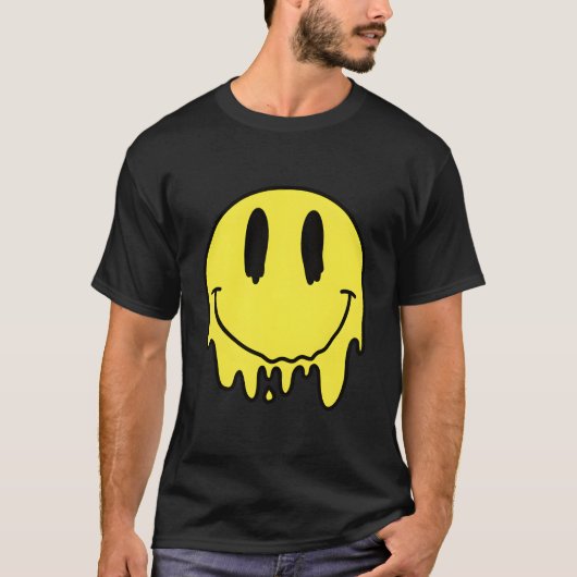 溶け黄色のスマイルおもしろい笑顔の溶け滴下 Tシャツ (正面)