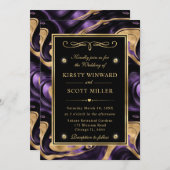 溶エレガント溶した紫と金結婚箔 招待状 (正面/裏面)