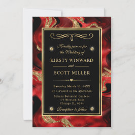 溶エレガント溶した赤と金ゴールドのグリッター結婚 招待状