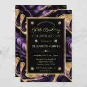 溶エレガント色パープル&ゴールドフォイル60誕生日 招待状 (正面/裏面)