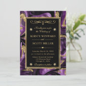 溶エレガント融パープルと金ゴールドグリッター結婚の 招待状 (スタンド正面)
