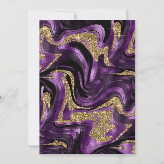 溶エレガント融パープルと金ゴールドグリッター結婚の 招待状 (裏面)