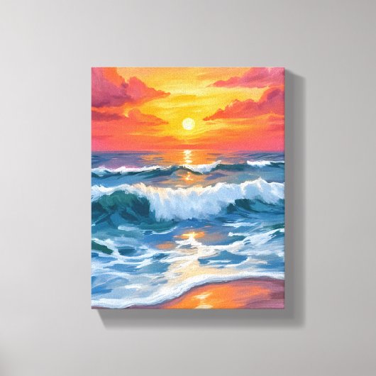 溶岩の地平線 | 海の波 日没 水彩画 キャンバスプリント (正面)