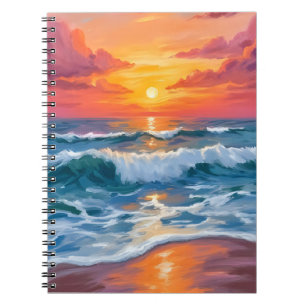 溶岩の地平線 海の波 日没 水彩画 ノートブック