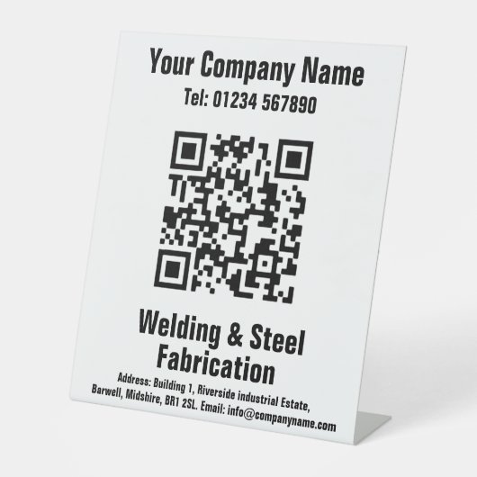 溶接および製造QRコードデザインペデスタルサイン 台座サイン (正面)