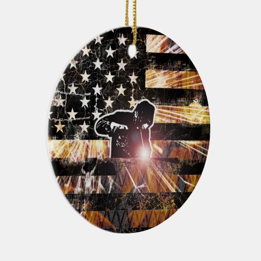 溶接フラグの火花と炎 セラミックオーナメント (右)