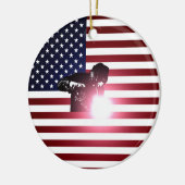 溶接工および米国旗 セラミックオーナメント (左)