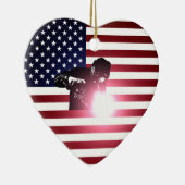 溶接工および米国旗 セラミックオーナメント (右)