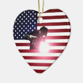 溶接工および米国旗 セラミックオーナメント (左)