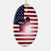 溶接工および米国旗 セラミックオーナメント (右)