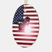 溶接工および米国旗 セラミックオーナメント (左)