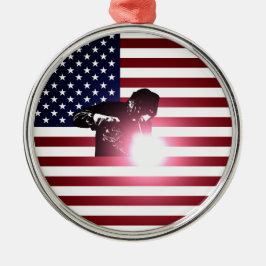 溶接工および米国旗 メタルオーナメント