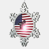 溶接工及び米国旗 スノーフレークピューターオーナメント (右)