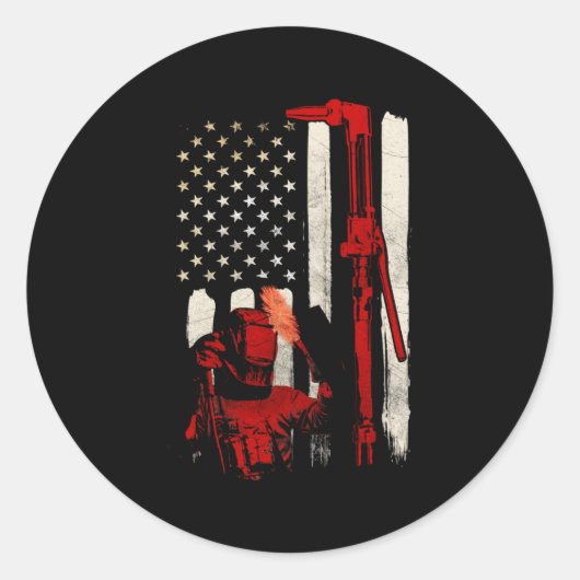 溶接愛国的アメリカ国旗 ラウンドシール (正面)