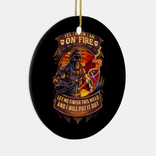 溶接機おもしろいことわざ溶接男性へ セラミックオーナメント (右)