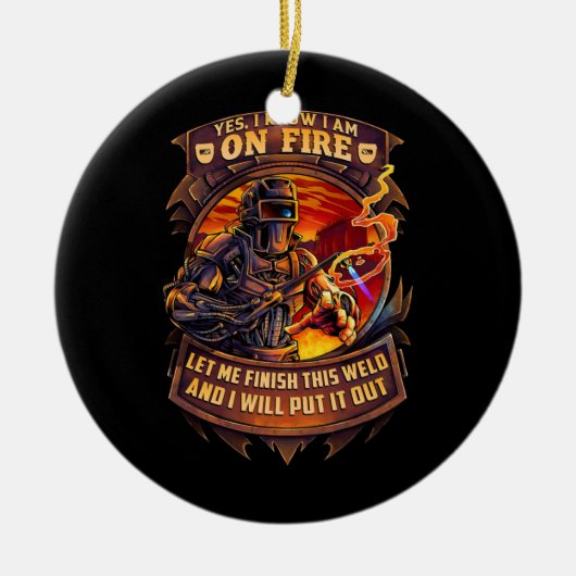 溶接機おもしろいことわざ溶接男性へ セラミックオーナメント (正面)