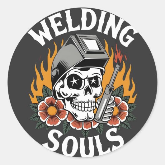 溶接機の作業デザイン-スカル溶接機の恐怖 ラウンドシール (正面)