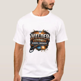 溶接機の火花が飛び散る鋼が曲がる工業用Tシャツ Tシャツ