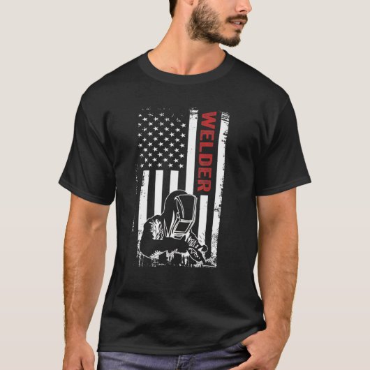 溶接機アメリカ国旗の溶接融着材おもしろい Tシャツ (正面)