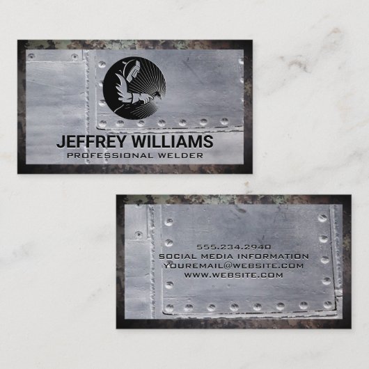 溶接機 |金属リベット |錆びた金グランジ属 名刺 (正面/裏面)