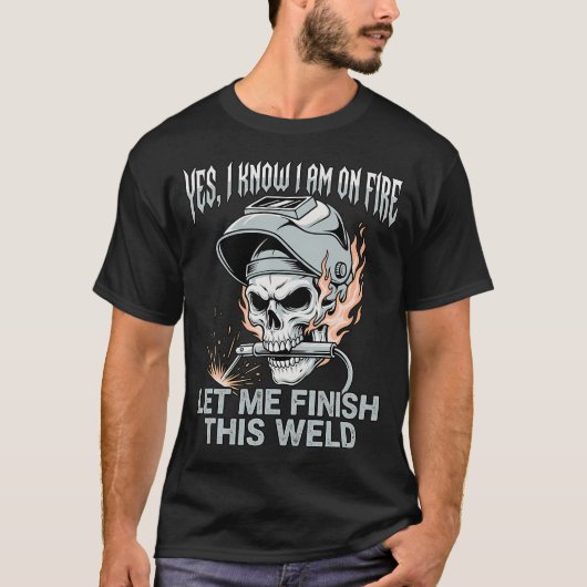 溶接男子 溶接工 ドクロ メタルワーク おもしろ Tシャツ (正面)