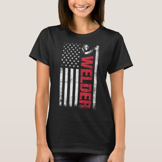 溶接誇りを持った懸命ワーキングアメリカ国旗の溶接機 Tシャツ (正面)