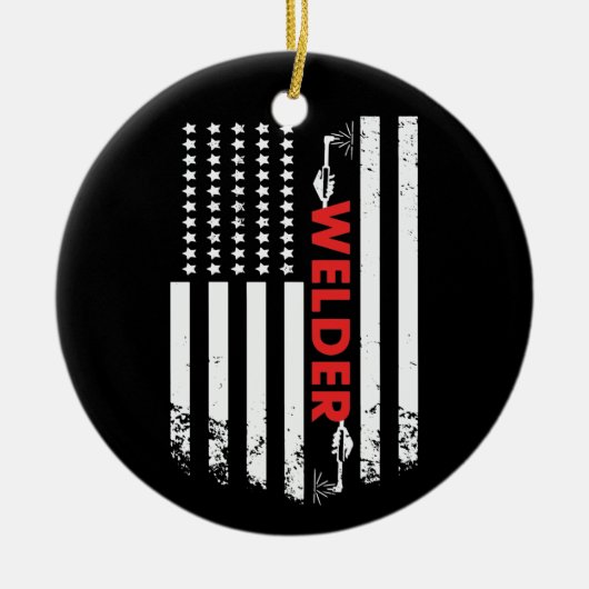 溶接 – アメリカ溶接機の国旗 セラミックオーナメント (正面)