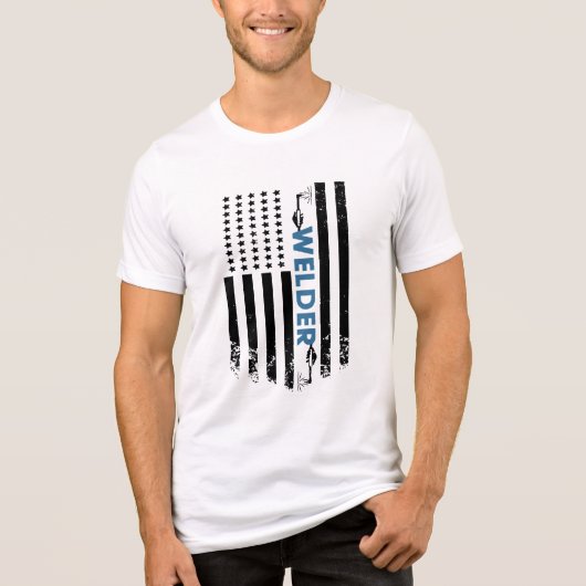 溶接 – アメリカ溶接機の国旗 トライブレンドTシャツ (正面)
