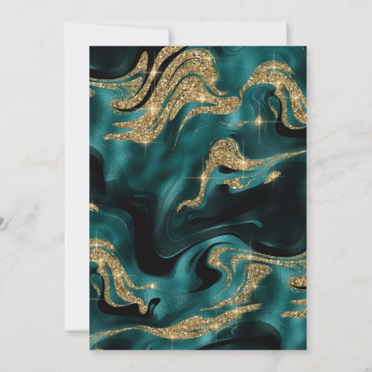 溶融エレガントティール（緑がかった色）及び金ゴールドグリッター60誕生日 招待状 (裏面)