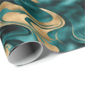 溶融エレガントティール（緑がかった色）及び金箔誕生日 ラッピングペーパー (ロールコーナー)