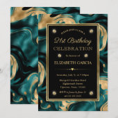 溶融エレガントティール（緑がかった色）金ゴールドグリッター21歳 招待状 (正面/裏面)