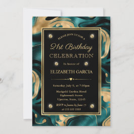溶融エレガントティール（緑がかった色）金ゴールドグリッター21歳 招待状