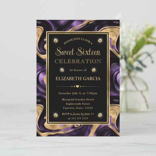 溶融エレガント紫と金箔の甘さ16 招待状 (スタンド正面)