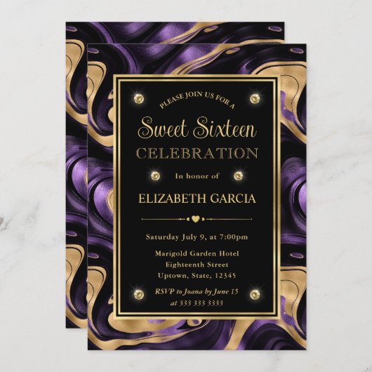 溶融エレガント紫と金箔の甘さ16 招待状 (正面/裏面)