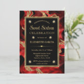 溶融エレガント赤と金ゴールドグリッタースイート16 招待状 (スタンド正面)