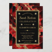 溶融エレガント赤と金ゴールドグリッタースイート16 招待状 (正面/裏面)