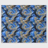 溶融エレガント青および金ゴールドグリッター誕生日 ラッピングペーパー (フラット)