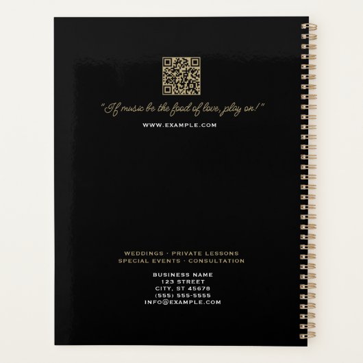 溶融ホワイトトレブルクレフ、 音符記号クラッシーブラック プランナー手帳 (裏面)