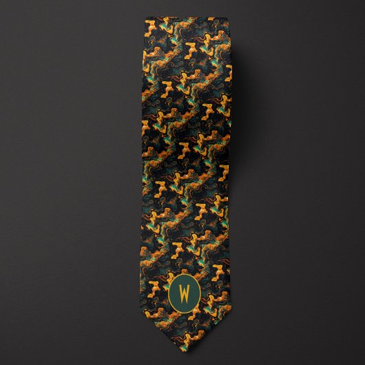 溶融緑と金ゴールド抽象芸術 ネクタイ
