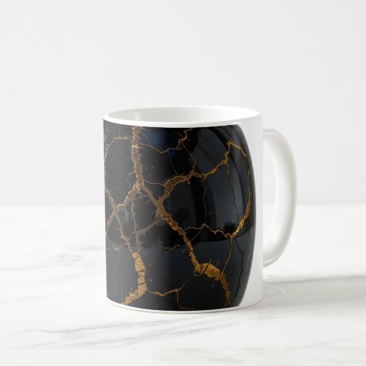 溶融金ゴールドの静脈で磨かれた黒曜石の球体 コーヒーマグカップ (正面右)