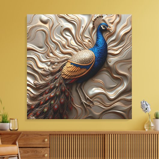 溶融金属ベース – レリーフ、 浮き彫り威厳のある孔雀 キャンバスプリント (インサイチュ (リビング))