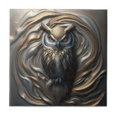 溶融金属金ゴールドと銀フクロウの彫刻 タイル (正面)