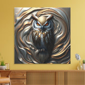 溶融金属金メッキ金ゴールド及び銀フクロウ キャンバスプリント (インサイチュ (リビング))