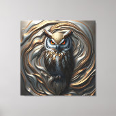 溶融金属金メッキ金ゴールド及び銀フクロウ キャンバスプリント (正面)