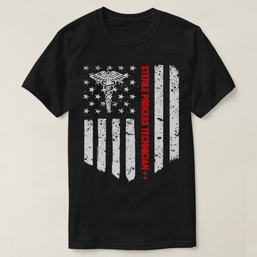 滅菌プロセス技術者アメリカ国旗の愛国心 Tシャツ (デザイン正面)