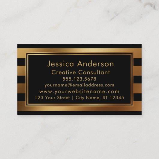 滑らかでフェイクな金ゴールドホイルの金属および黒いストライプ 名刺 (裏面)