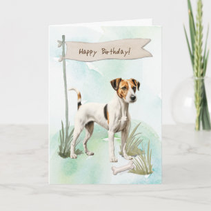 滑らかなキツネテリアは誕生日標識の下で犬を繁殖 カード